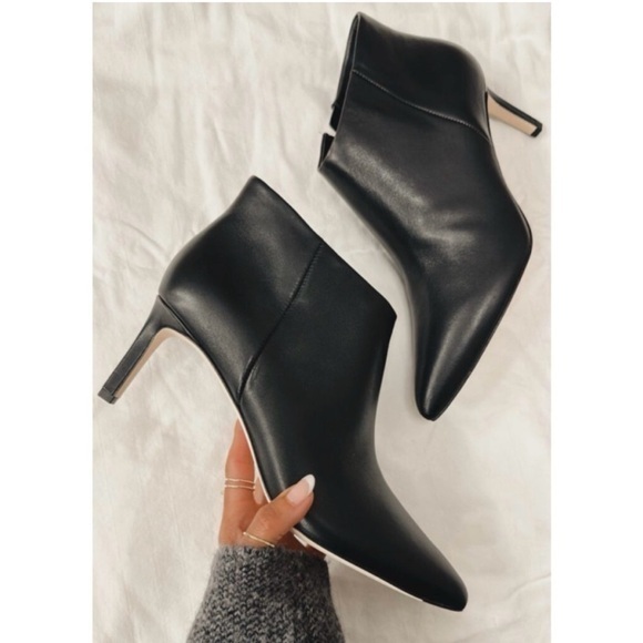 Veronica Beard Shoes - Veronica Beard Ankle Booties Leone Pointed Toe Kitten Heels in Black Leather